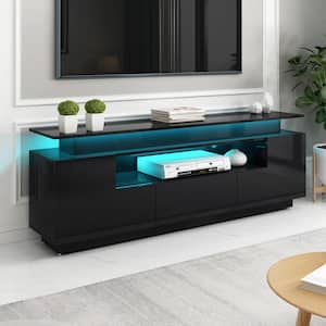 Black TV stand Fits TV's up to 75 in. with Color Changing LED Lights, Universal Entertainment Center and TV Cabinet