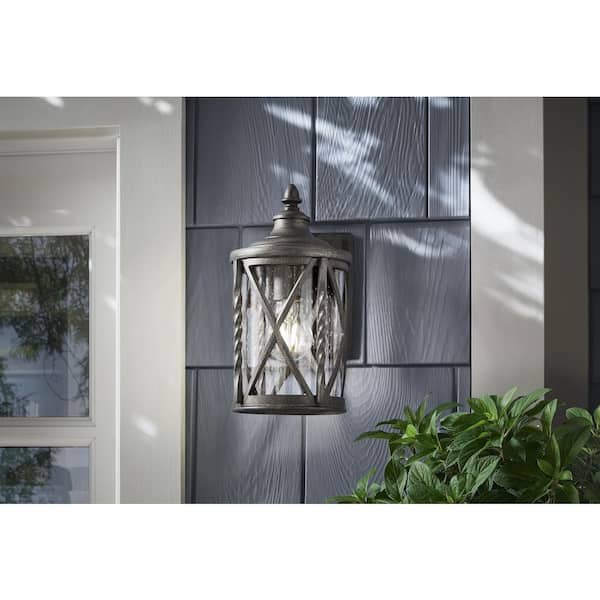Walcott Manor 11.5 in. 1-Light Antique Bronze Hardwired Outdoor Wall Light Lantern Sconce with Clear Seeded Glass