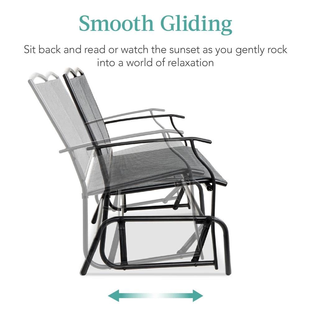Gray Steel Outdoor Loveseat Glider with Textilene Fabric