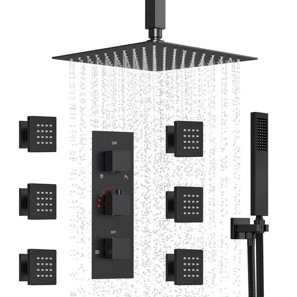 CRANACH Thermostatic 5Spray 12 in. Ceiling Mount Dual Shower Head and