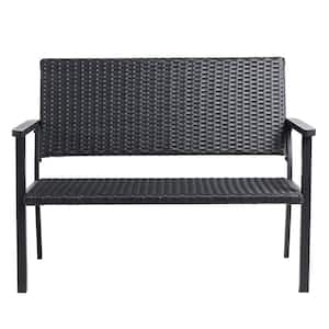 26.97 in. x 44.09 in. x 33.86 in. Black Metal Frame Outdoor Loveseat Bench Chair for Outside Patio Weather Resistant