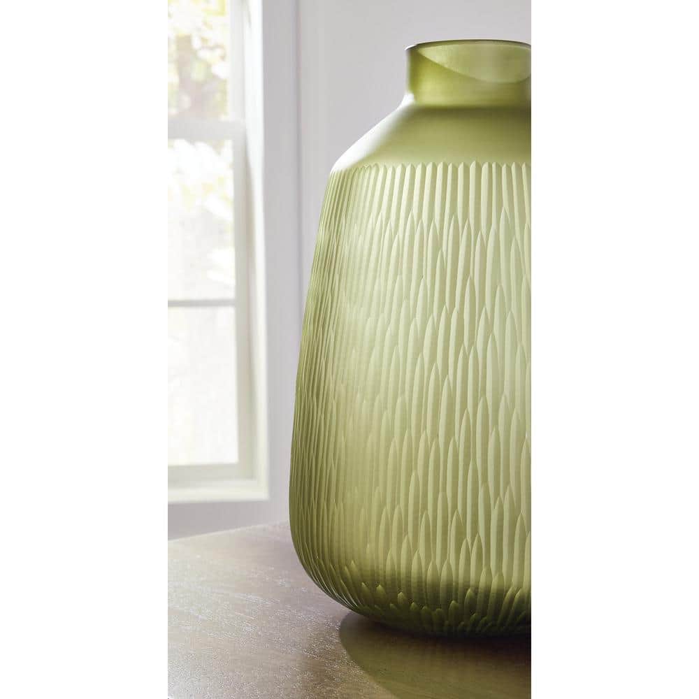 Olive Green Textured Glass Table Vase