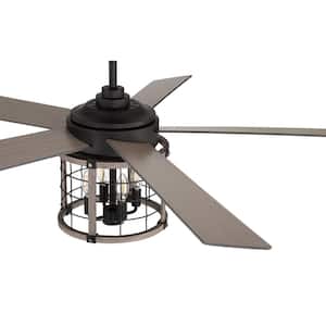 Nicolas 56 in. Indoor Flat Black/Light Wenge Ceiling Fan with Integrated LED Light and Remote/Wall Control Included