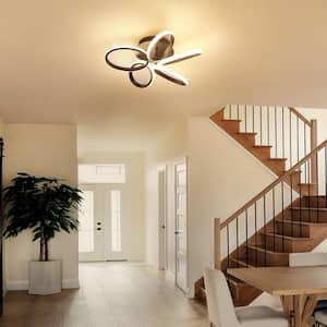 19.4 in. Black Indoor Modern Dimmable Geometric Circle Linear Integrated LED Semi-Flush Mount Ceiling Light with Remote