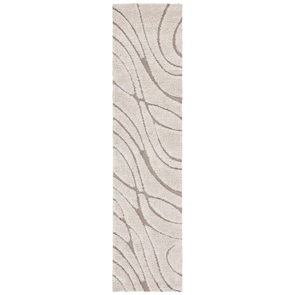 Florida Shag 2 ft. x 9 ft. Cream/Beige Abstract Runner Rug