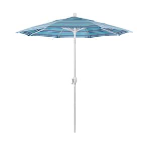 7.5 ft. White Aluminum Pole Aluminum Ribs Market Push Tilt Crank Lift Outdoor Patio Umbrella in Dolce Oasis Sunbrella