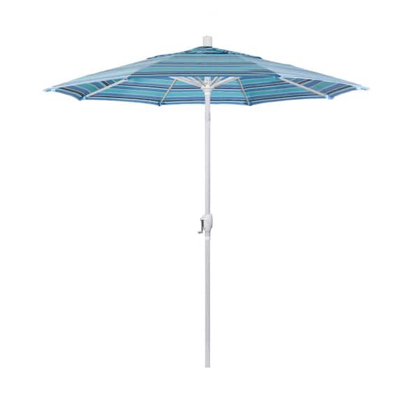 California Umbrella 7.5 ft. White Aluminum Pole Aluminum Ribs Market Push Tilt Crank Lift Outdoor Patio Umbrella in Dolce Oasis Sunbrella