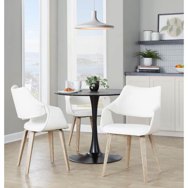 Lumisource Curvo Whitewashed Wood and White Faux Leather Highback Upholstered Chair (Set of 2)