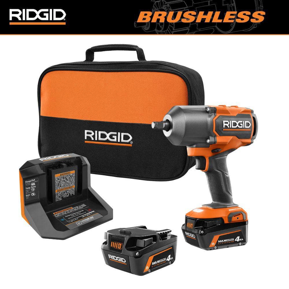 18V Brushless Cordless 4-Mode 1/2 in. High-Torque Impact Wrench Kit with (2) 4.0 Ah Batteries and Charger -  RIDGID, R86212KR840040