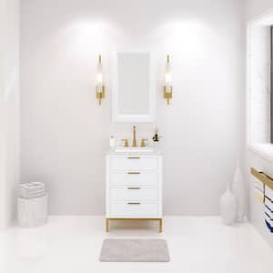 Bristol 24 in. W x 21.5 in. D Vanity in Pure White with Marble Top in White with White Basin and Grooseneck Faucet
