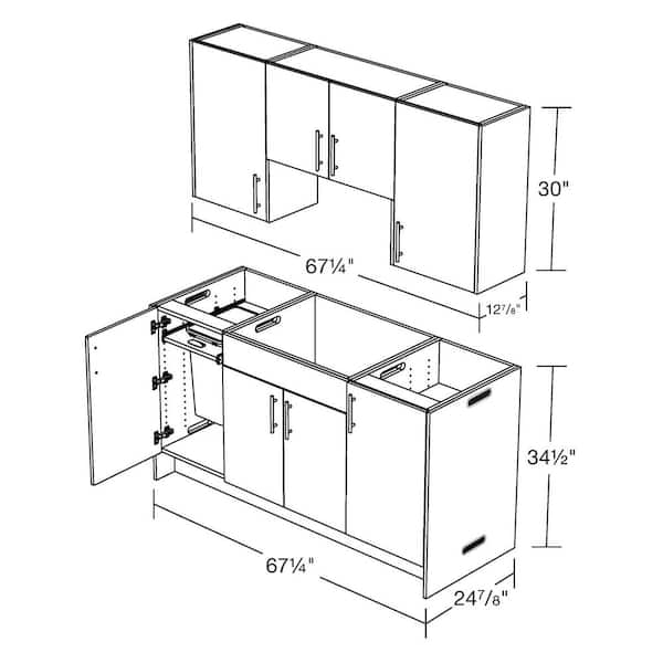 Sanibel Pitch Black 22-Piece 67.25 in. x 84 in. x 25 in. Outdoor Kitchen Cabinet Island Set
