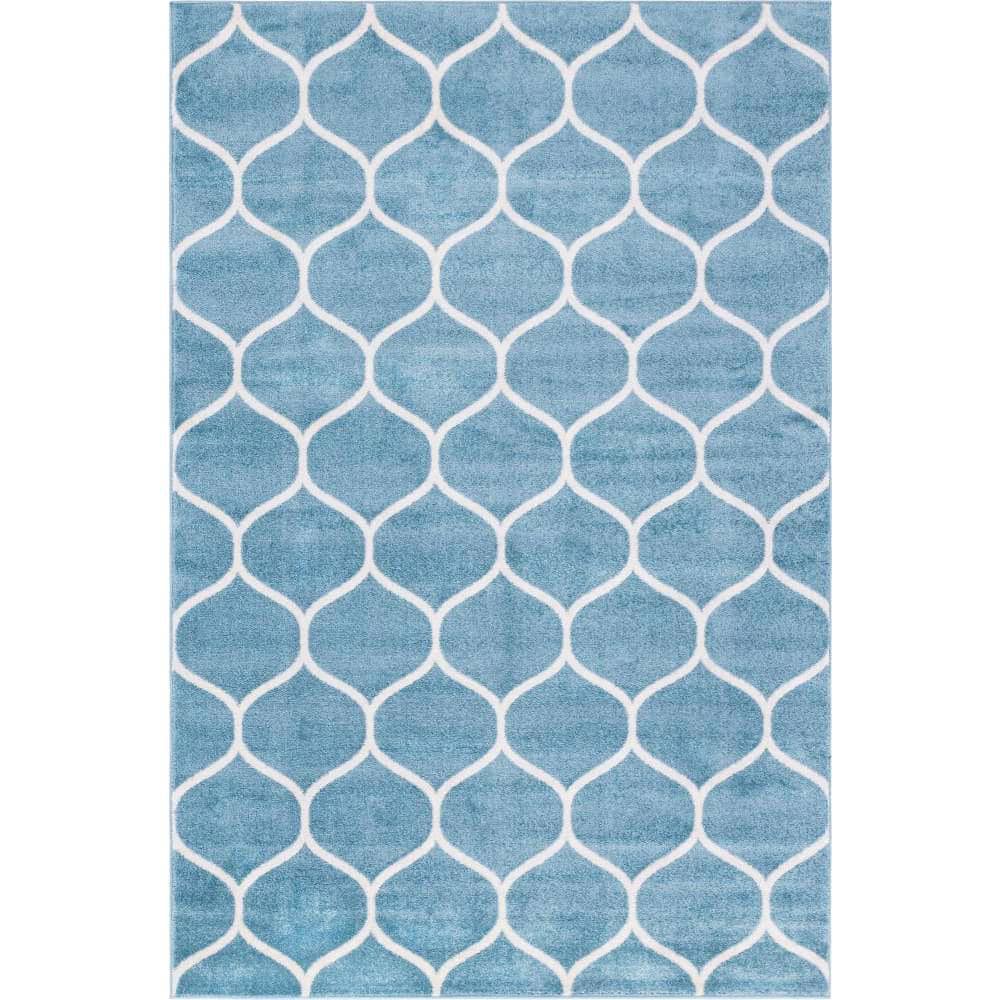 Trellis Frieze Rounded Light Blue 6 ft. x 9 ft. Area Rug price history on PriceWatchPro