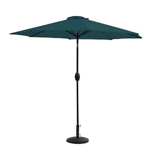 Riviera 9 ft. Outdoor Market Umbrella with Decorative Round Resin Base in Dark Green