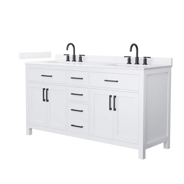 Beckett 66 in. Double Freestanding White Bath Vanity with White Quartz Top Unassembled