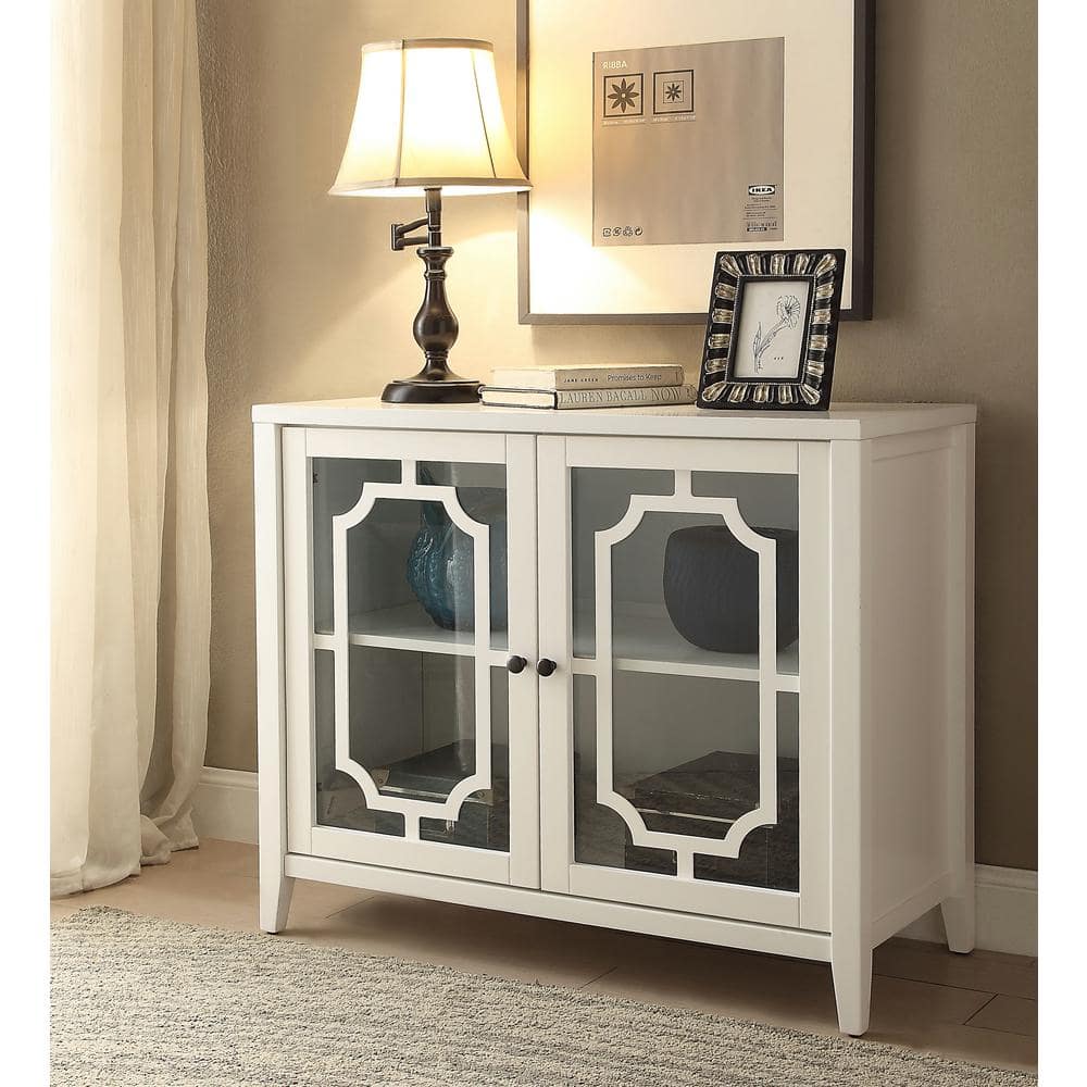 Classic Romantic White Wooden Console Table with Glass Storage