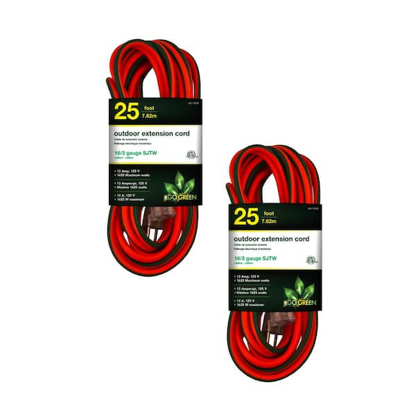 Go Green Power 25 ft. 16/3 SJTW Outdoor Extension Cord - Orange with Green Lighted End (2-Pack)