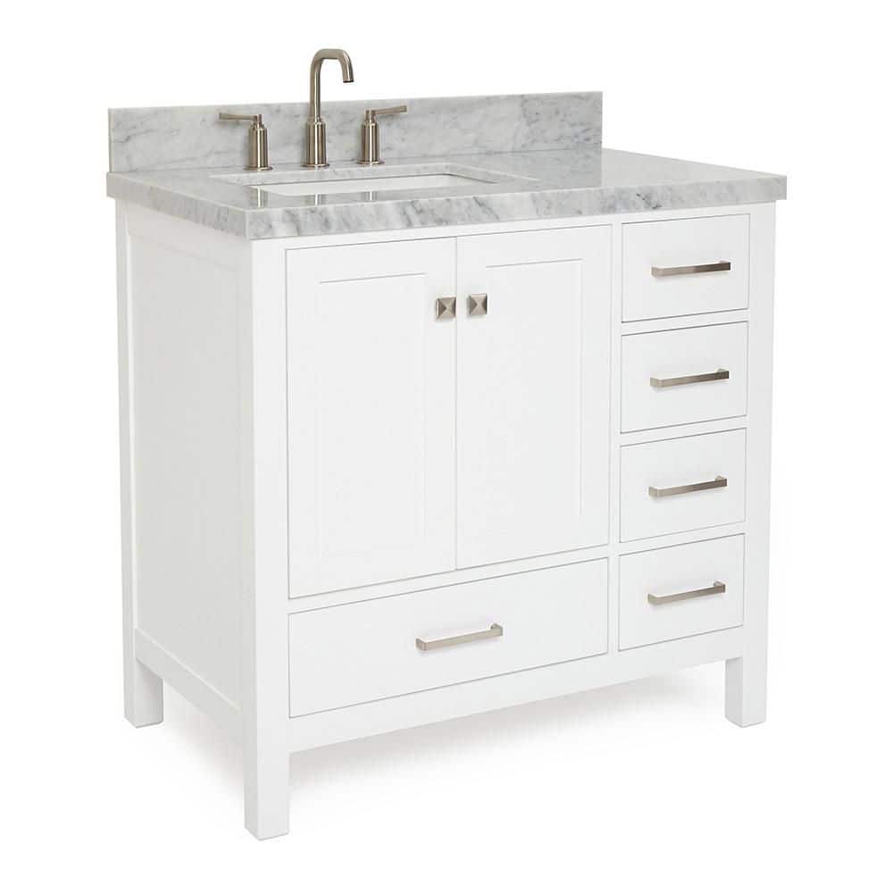 Cambridge White Marble Top Single Sink Bathroom Vanity