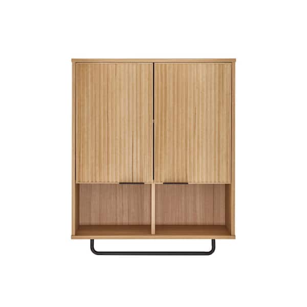 26 in. W x 11 in. D x 32 in. H Fluted Bathroom Storage Wall Cabinet in Natural Oak