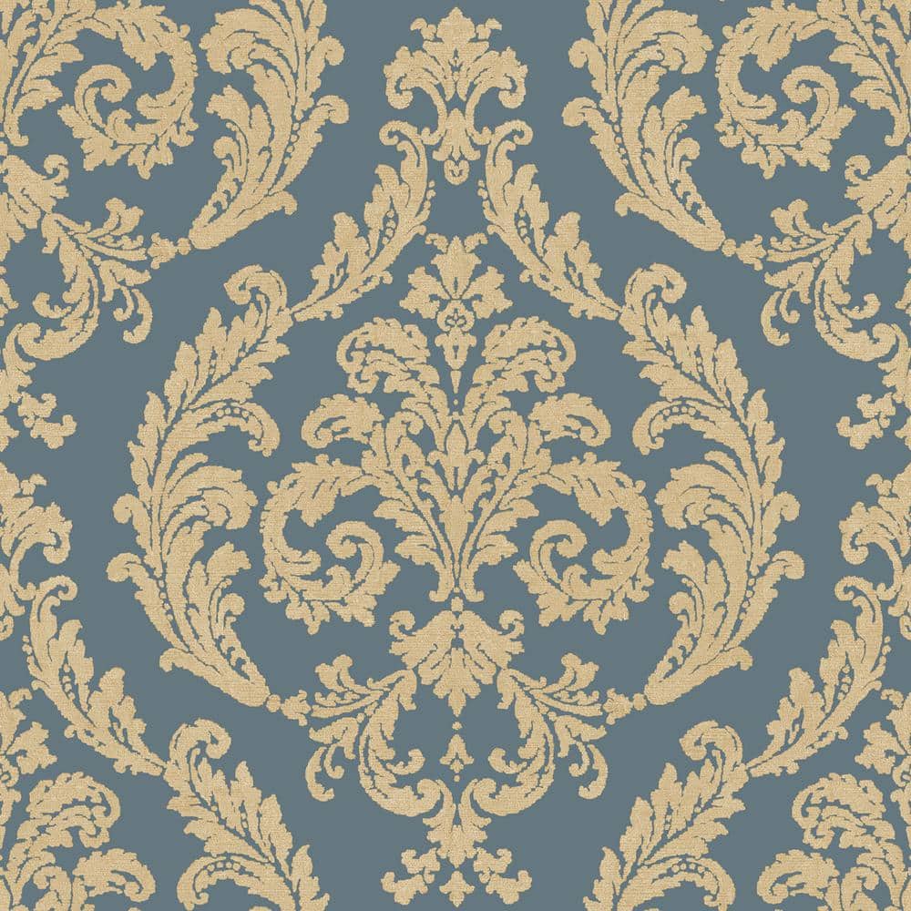 Palazzo 2 Collection Blue Silk Damask Vinyl on Non-Woven Non-Pasted Wallpap