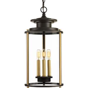 Squire Collection 3-Light Antique Bronze Clear Glass New Traditional Outdoor Hanging Lantern Light
