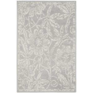 Whimsicle Grey  doormat 2 ft. x 3 ft. Floral Contemporary Kitchen Area Rug