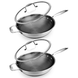 12 in. Stainless Steel Nonstick Cooking Wok Stir Fry Pan in Silver (2-Pack)