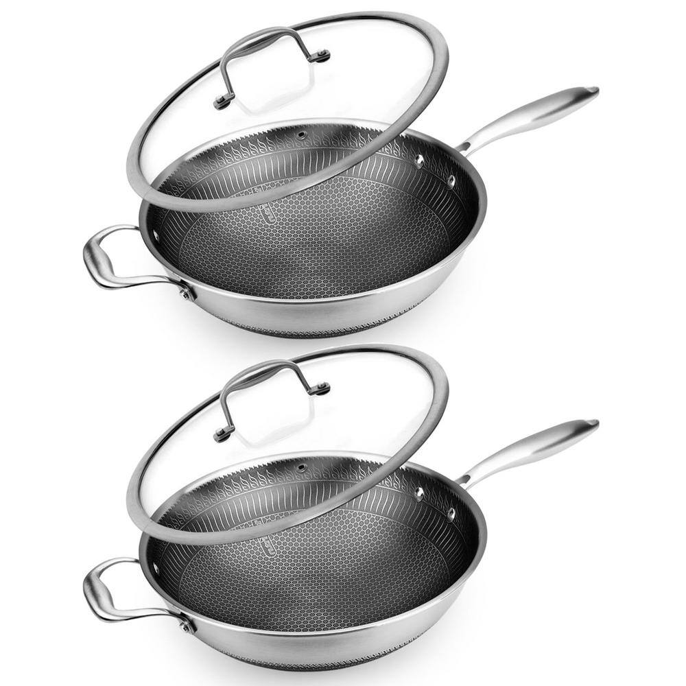 NutriChef 12 in. Stainless Steel Nonstick Cooking Wok Stir Fry Pan in ...