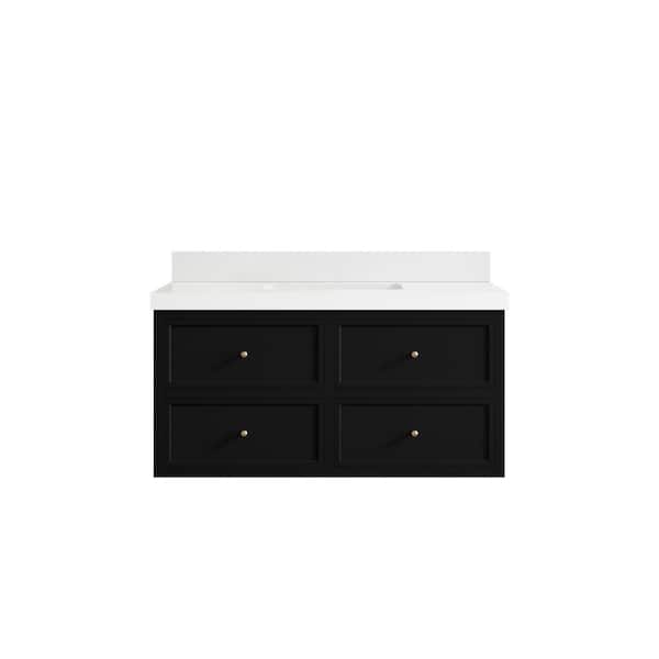Willow Collections Roswell 42 in. Single Sink Freestanding Black Bath Vanity with White Qt. Top Unassembled