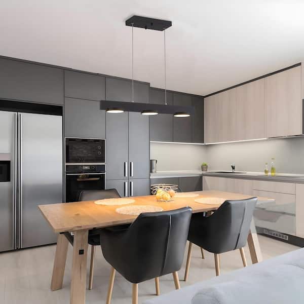 3-Light 10-Watt Black Modern Aluminum Dimmable Integrated LED Pendant Light with Acrylic Shade