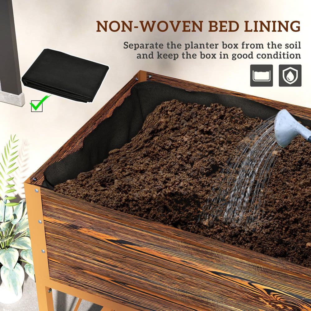 Dark Brown Galvanized Metal Raised Garden Bed with Storage Shelf