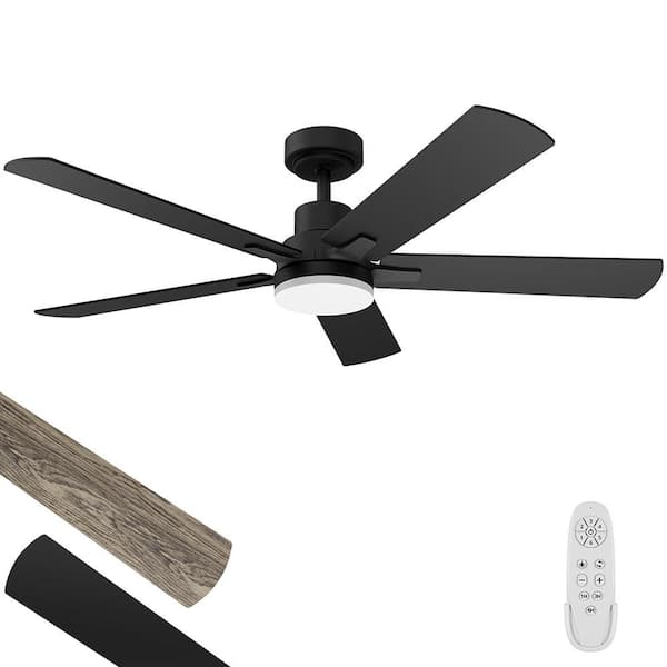 52 in. Indoor Black Downrod Mount Standard Ceiling Fan with Integrated LED Light and Remote Control
