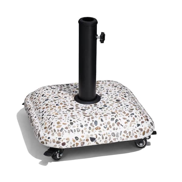 45 lbs. Cement with Cobble Square Patio Umbrella Base in Cobblestone with Side Knobs and 4 Wheels