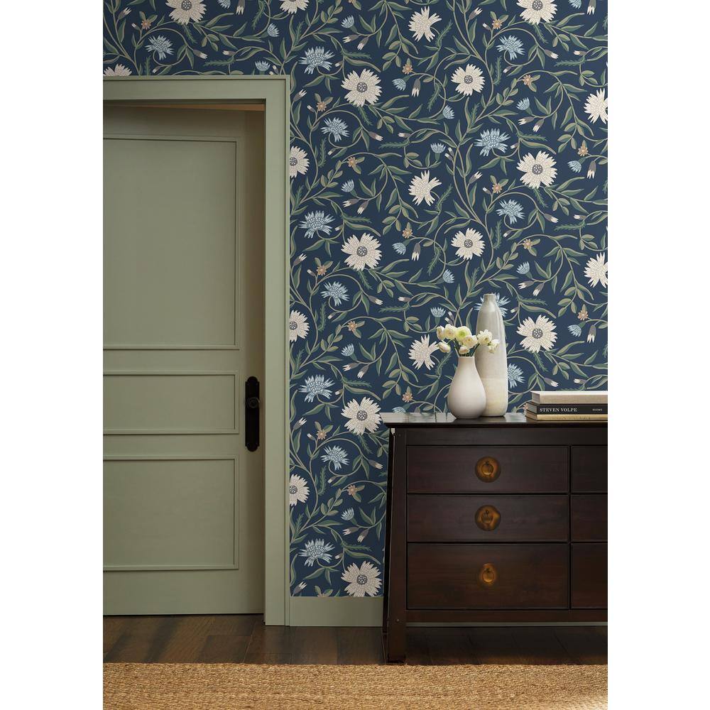 Navy Floral Non-Pasted Washable Wallpaper