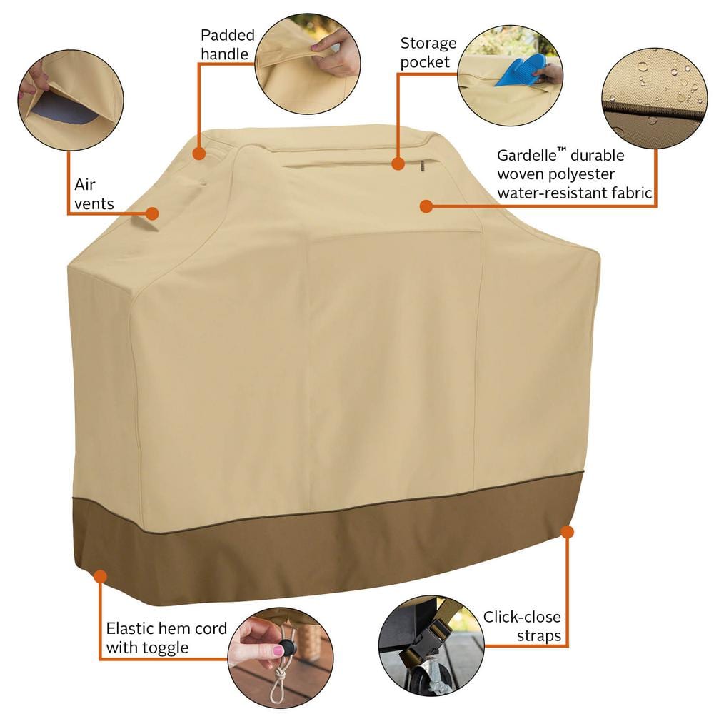 Tan and Brown Water-Resistant BBQ Grill Cover with Handles
