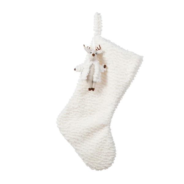 21 in. White Plush Christmas Stocking with Complimentary Reindeer Ornament