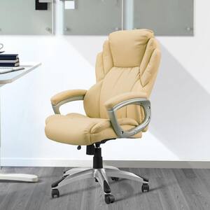 Beige PU Leather Adjustable Height Executive Chair with Support Cushion