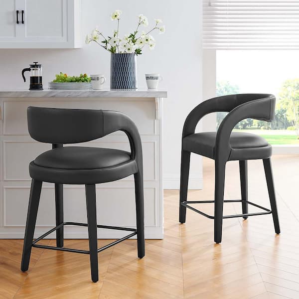 Pinnacle 24.5 in. Black Black Rubber Wood Faux Leather Counter Stool (Set of 2)