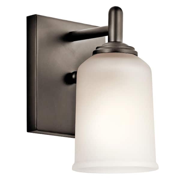 Shailene 1-Light Olde Bronze Bathroom Indoor Wall Sconce Light with Satin Etched Glass Shade