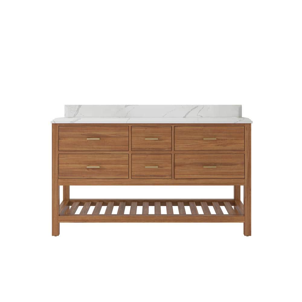 Parker Teak 60 in. W x 22 in. D x 36 in. H Double Sink Bath Vanity in Golden Teak with 1.5 in. Calcutta Laza Qt. Top price history on PriceWatchPro