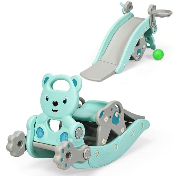 Baby Rocking Horse Slide Set 4-in-1 Kids Swing Toys with Basketball Hoop Ferrule