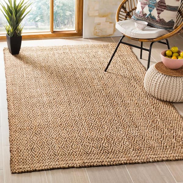 Natural Fiber Beige/Brown 5 ft. x 5 ft. Square Border Area Rug