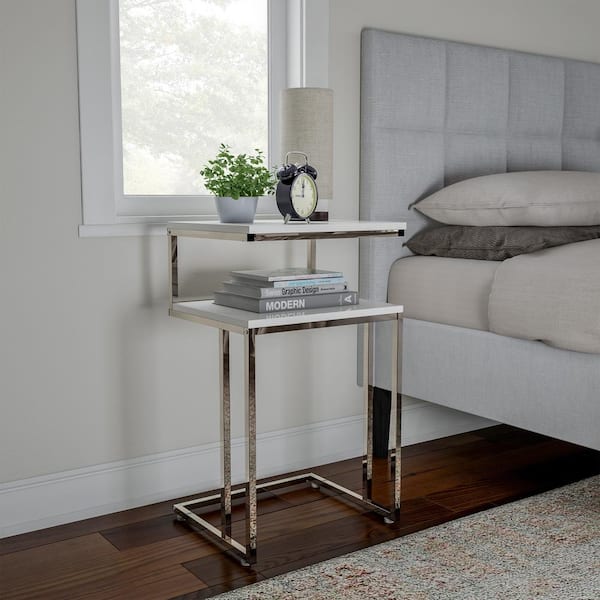 Lavish Home White 2-Tier Contemporary Style C-Shaped Sofa Side Table