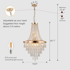 10-Light 19.7 in. W Gold Luxury Crystal Chandelier Pendant Lighting Chandeliers for Dining Room, E12, No Bulbs