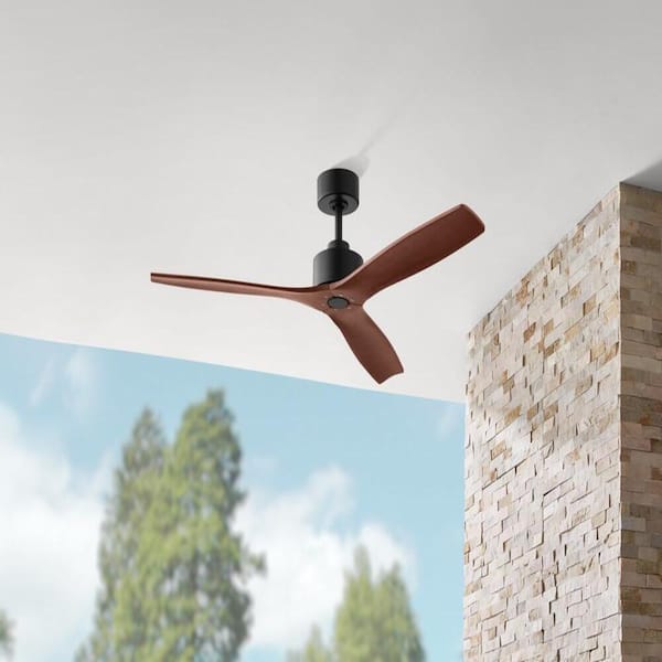 Hampton Bay Sofia Downrod 52 in. Indoor/Covered Outdoor Matte Black DC Motor Ceiling Fan with Solid Wood Blades and Remote Included