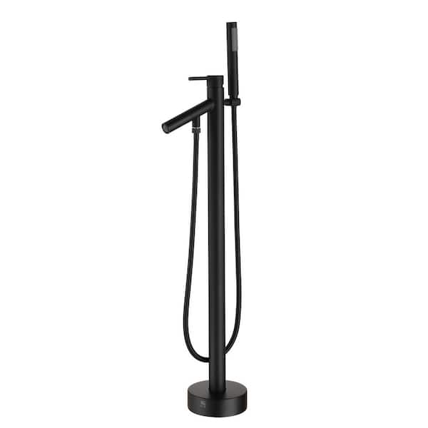 Single Handle Floor Mount Freestanding Tub Faucet Tub Filler Faucet with Hand Shower in Matte Black