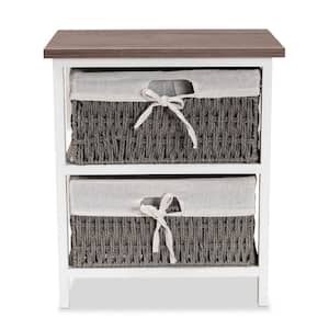 Terena Grey and Walnut Brown and White Storage Cabinet with 2-Baskets