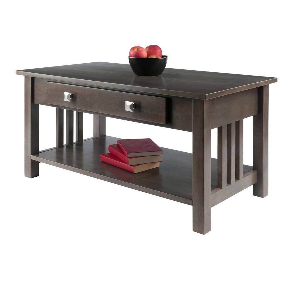 Transitional Oyster Gray Rectangular Coffee Table with Storage