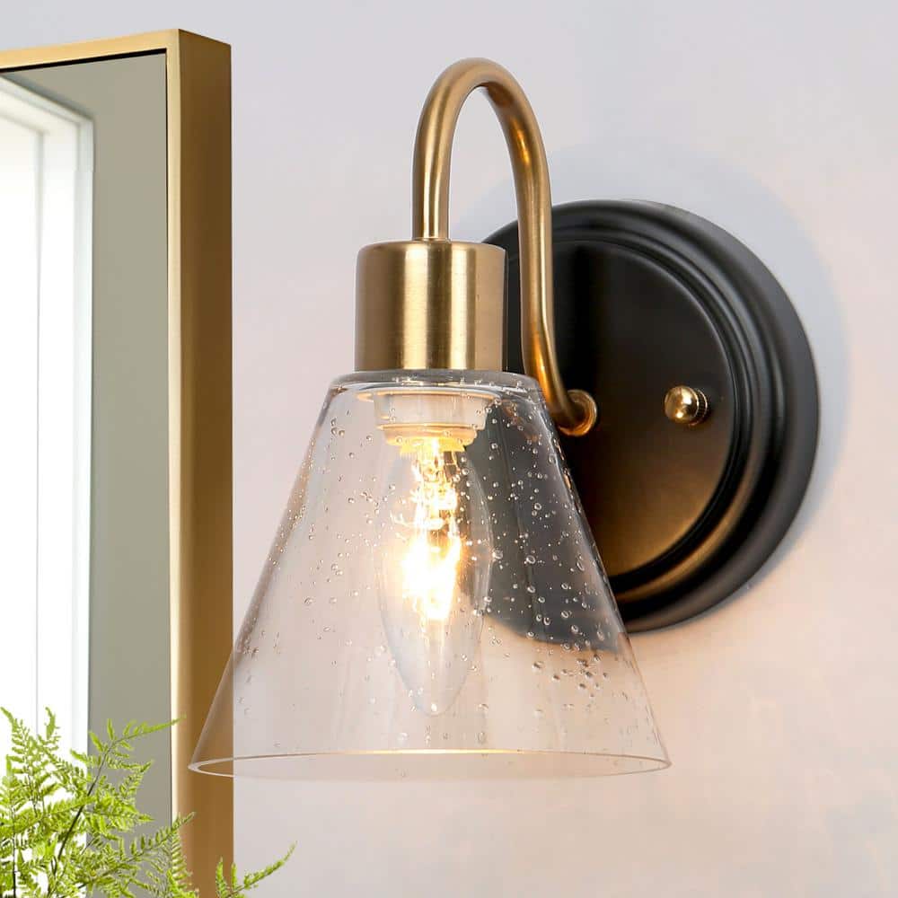 5.1 in. Black and Brass Wall Sconce Light with Seeded Glass Shade price history on PriceWatchPro