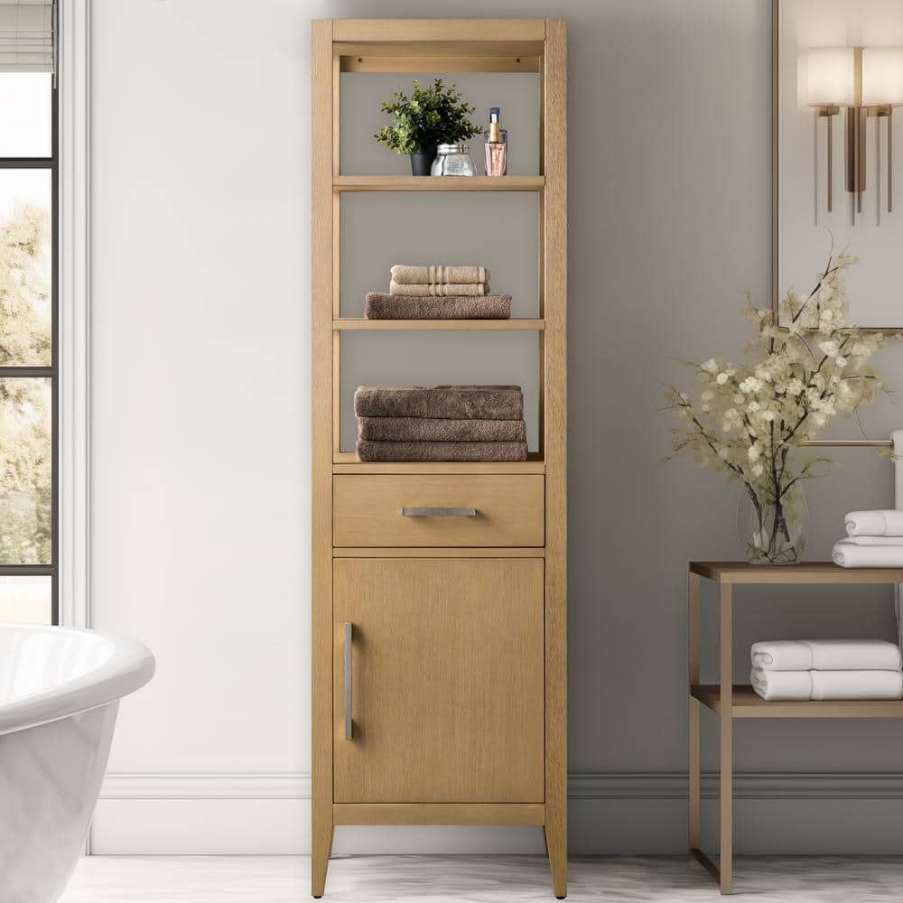 21 in. W x 17 in. D x 72 in. H Brown MDF Floor Standing Linen Cabinet with Soft Close Door in Natural Oak/BN -  Vanity Art