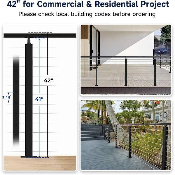 Afoxsos 2 in. Matte Black T304 Cable Railing Post Kits 5 Pack